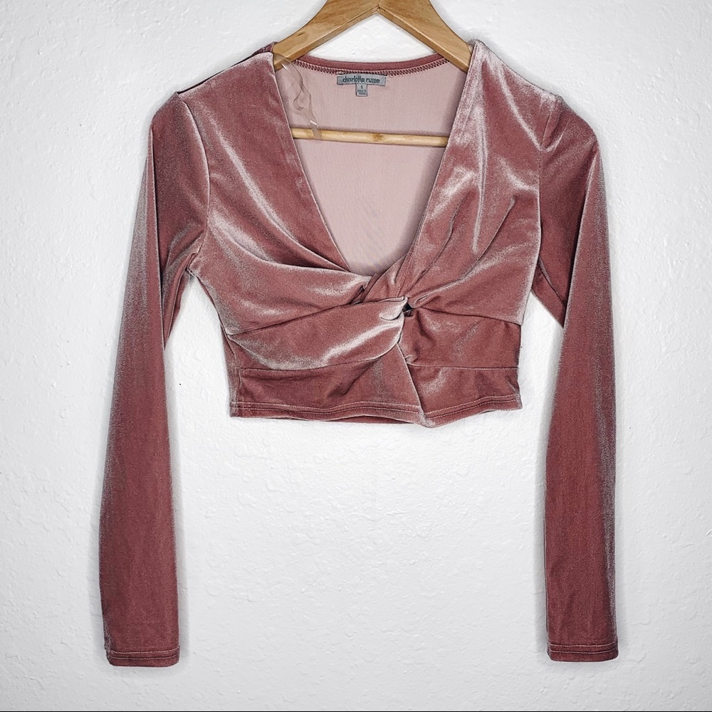 Charlotte Russe | pink velvet long sleeve crop top